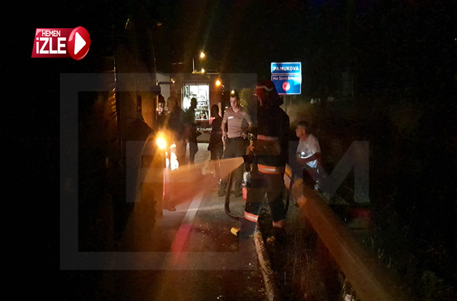 İlçe Girişinde Balataları Yanan Kamyon Alev Aldı…