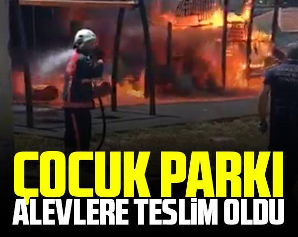 Geyve’de çocuk oyun parkı alev alev yandı.