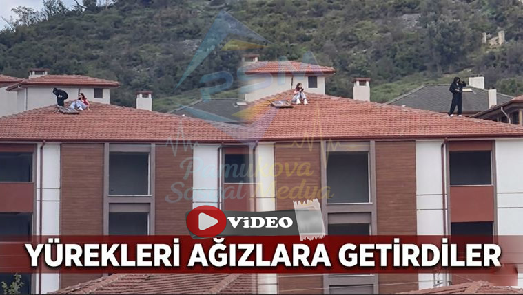 Pamukova Elperek’te Çatıda Tehlikeli Anlar; İki Genç Yürekleri Ağızlara Getirdi…