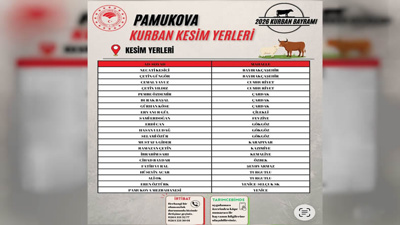 Pamukova İlçe Tarım Müdürlüğü’nden Kurban Kesim Yeri Açıklaması…