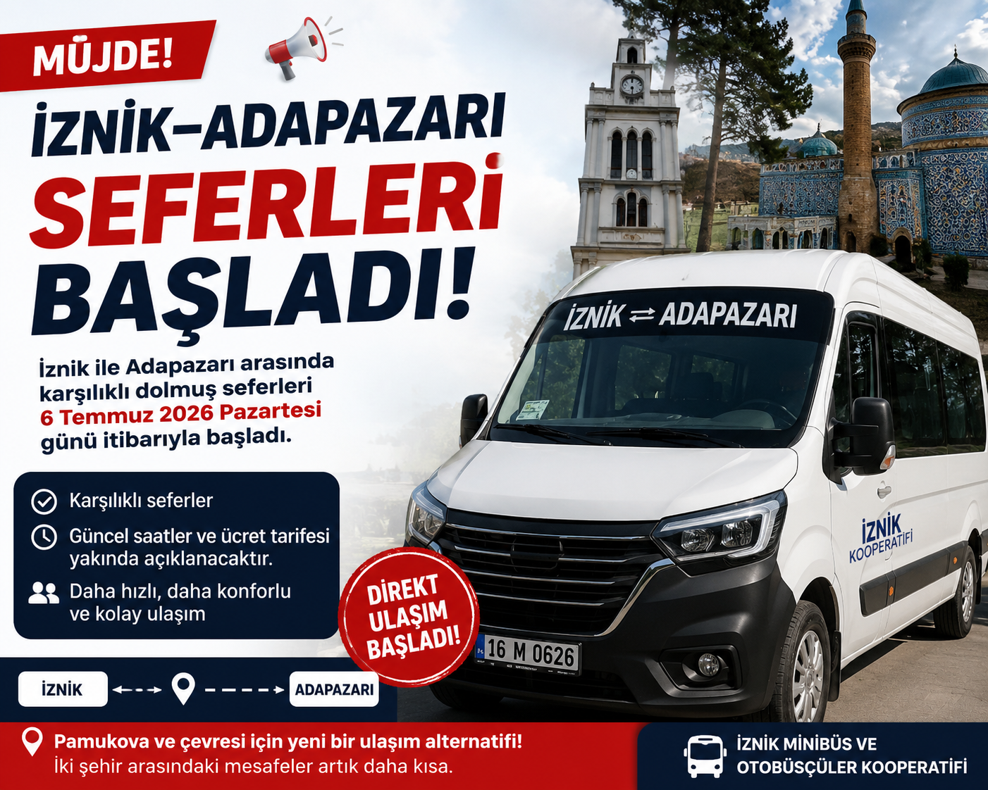 İznik–Adapazarı Dolmuş Seferleri Başladı!